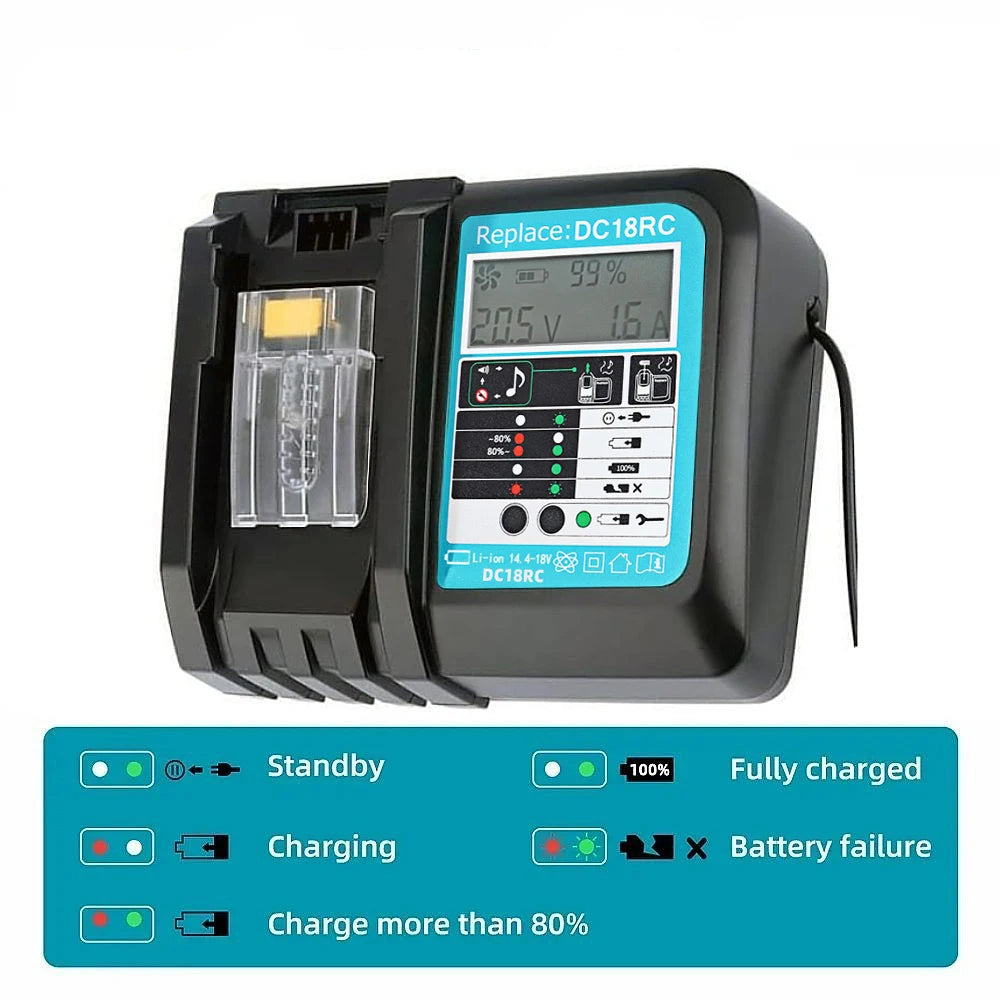 DC18RC Li-Ion Battery 3A Charger for Makita 18V 14.4V BL1860B,BL1850B,BL1840,BL1830,BL1820,BL1415,BL1440 Power Tool Charger