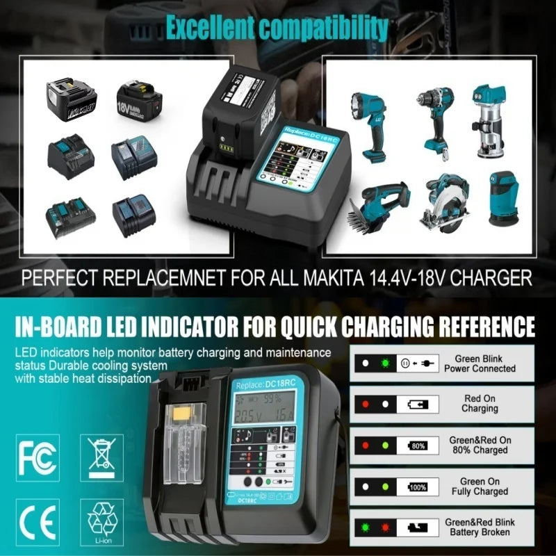 DC18RC Li-Ion Battery 3A Charger for Makita 18V 14.4V BL1860B,BL1850B,BL1840,BL1830,BL1820,BL1415,BL1440 Power Tool Charger