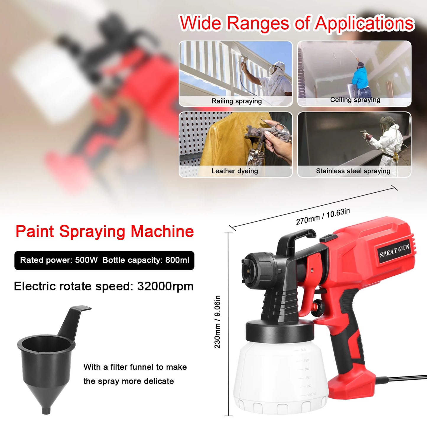 Transform Your DIY Projects with the 500W High Pressure Electric Paint Spraying Machine - 800ml Large Capacity & Detachable Design for Effortless Spraying